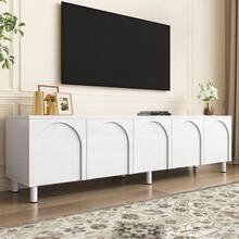 Lowboard TV Stand For Living Room / Modern TV Cabinet With 5 Doors / Arched Door Design / Ample Storage Space / Metal Feet / Suitable For The Living Room - 白色 - 查看 2