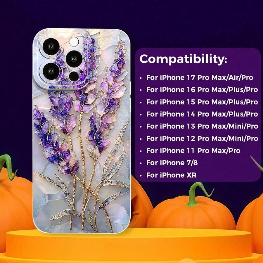 Stylish Lavender Flower Phone Cover Compatible with for  17 Through 11 Pro Max/Pro/Plus/Mini/Air and Galaxy S26/S25/S24 Plus/S23/S22/S21 Ultra, Featuring a Soft Shell That Is Shock-Resistant And Resistant to Yellowing, - Weiss - Übersicht 1