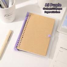 1pc PVC Transparent Cover Kraft Paper Loose-Leaf Notebook, B5/A5 Blank Lined Pages Diary, Detachable And Replaceable Inner Pages Handwriting Notebook, Suitable For Students Daily Writing And Note-Taking School Supplies - Mixed Colors - View 12