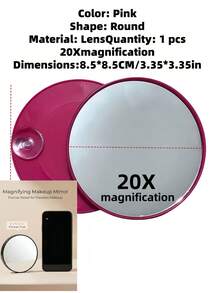 1 pieza Espejo de maquillaje con aumento de 10x/20x/50x/60x con base de succión, tamaño portátil, adecuado para baño, viaje, oficina, maquillaje de ojos y arreglo personal - Negro - Ver 22