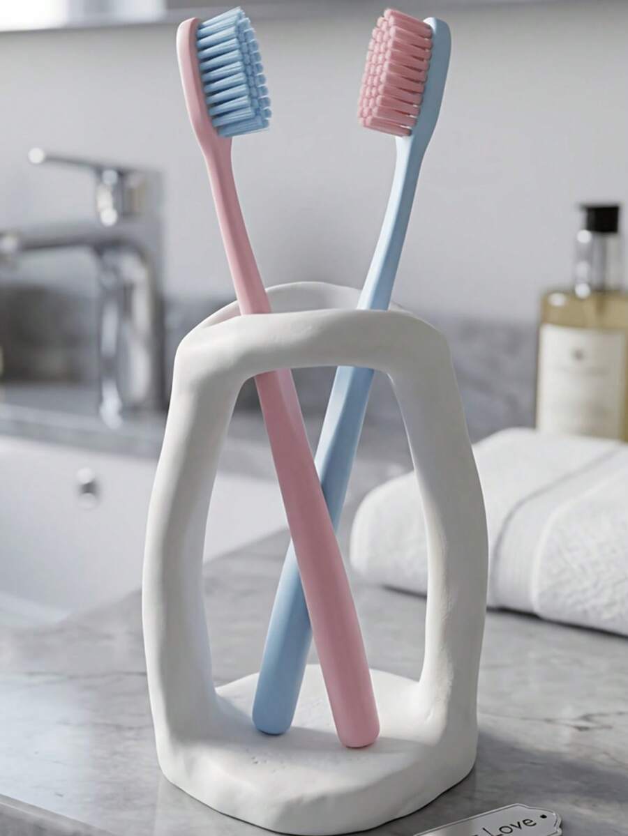 Nordic-Style Minimalist Pure White Toothbrush Holder-Both A Practical Gift And A Beautiful Decorative Accent For Rooms, Bedrooms, And Home Decor, Makeup Brush Holder, Room Decor, Makeup Brush Holder, Toothbrush Holder, Bathroom, - Multicolor - View 1
