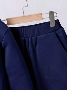 Tween Boy Letter Print Hoodie And Sweatpants Set - Royal Blue - View 4