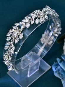1pc Shiny Rhinestone Bridal Headband, Elegant Women's Headband Suitable For Wedding Party - Silver - View 5