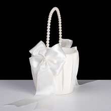 1/2 Wedding Flower Girl Basket, With Cute Pearl Handle And Bow Satin Flower Basket, Suitable For Wedding Ceremony - Large Flower Basket - View 9
