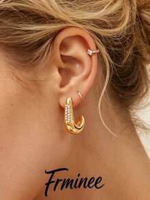 Frminee 1 paire de boucles d'oreilles pendantes exquises pour femmes, boucles d'oreilles goutte d'eau plaquées or 16K multicouches, convient pour le port lors de mariages, bijoux pour femmes - Multicolore - Voir 3