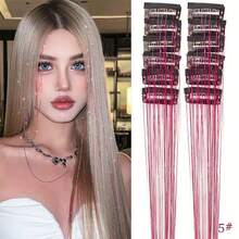 12pcs Glitter Tinsel Hair Extensions Rainbow Colorful - Multicolor - View 17