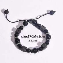 1pc Men's Football Beaded Bracelet, Black Matte Tiger Eye Stone Bracelet, Black Matte Beaded Football Theme Bracelet With Tiger Eye Stone Accents, Simple Adjustable Braided Rope Design, Personalized Versatile Sports Style Accessory - Multicolor - View 5