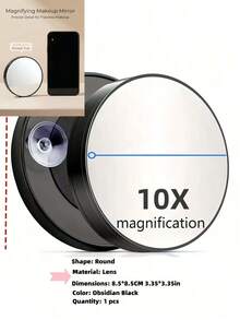 1 pieza Espejo de maquillaje con aumento de 10x/20x/50x/60x con base de succión, tamaño portátil, adecuado para baño, viaje, oficina, maquillaje de ojos y arreglo personal - Negro - Ver 13