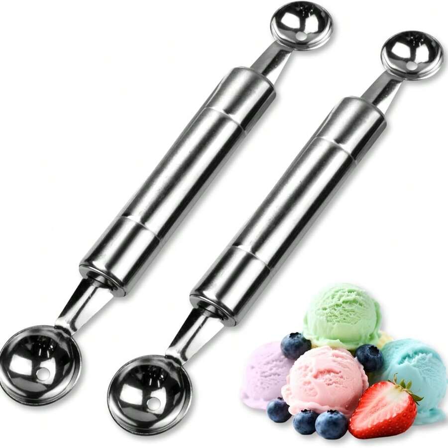 Double-Edged Fruit Ball Spoon Set, Excavator Style Carving & Cutting Tool, Stainless Steel Fruit Ball Kitchen Gadget - View 1