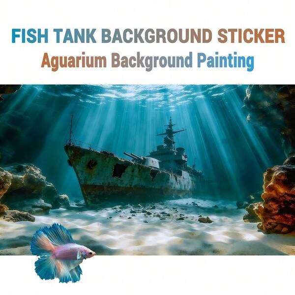 Deep Sea Shipwreck, Aquarium Background Painting, Aquarium Background Sticker, Reptile Cage Background Sticker, Self-Adhesive Front, Aquarium Landscape Decoration, Aquarium Decor