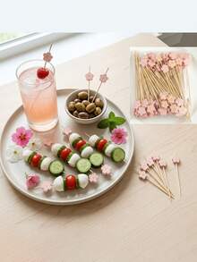1 Pack Floral Cocktail Skewers, 4.72 Inch Handmade Pink Floral Bamboo Sticks, Decorative Food Picks, Suitable For Cocktails, Fruit, Cold Cuts - Multicolor - View 8