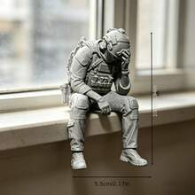 Fun And Tired Soldier Sitting Figure - Mini Tactical Figurine Collection Model - Desktop, Case, Bookshelf, Window Sill Decoration Gift - Soldier Sitting Pose Figurine - View 1