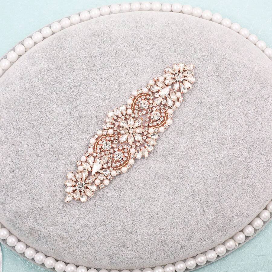 1pc Rhinestone Handmade Bridal Belt - Rose Gold Applique - View 1