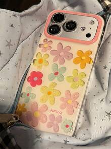 多巴胺可愛閃粉彩色花朵手機殼,適用於 iPhone 17 Pro Max 17 Pro 17 16 Pro Max 16 Pro 16 15 Pro Max 15 Pro 14 Pro Max 14 Pro 13 12 11,藝術感可愛閃亮透明軟質保護背蓋,適合女孩 - 白色 - 查看 2