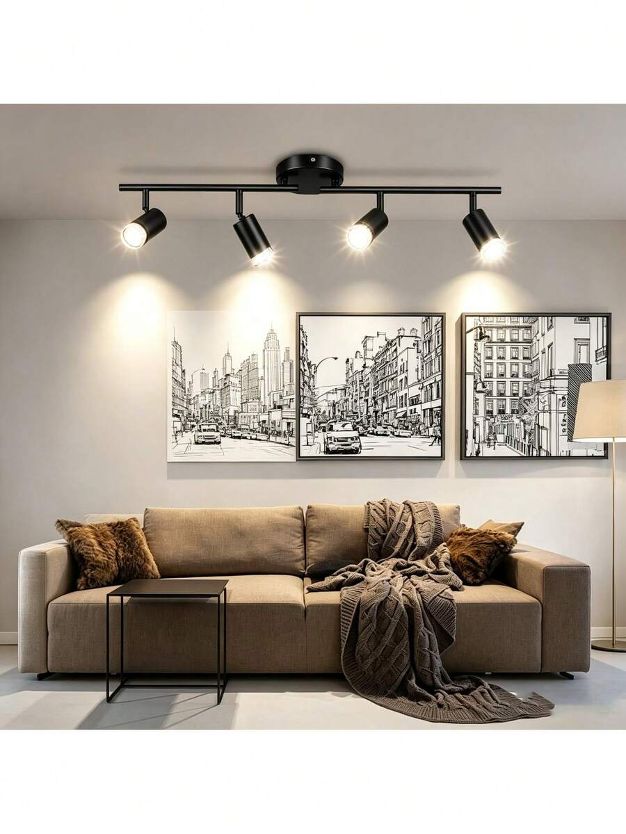 Black Track-Type Ceiling Spotlight With Rotating Head (Bulb Not Included) - Black - View 1