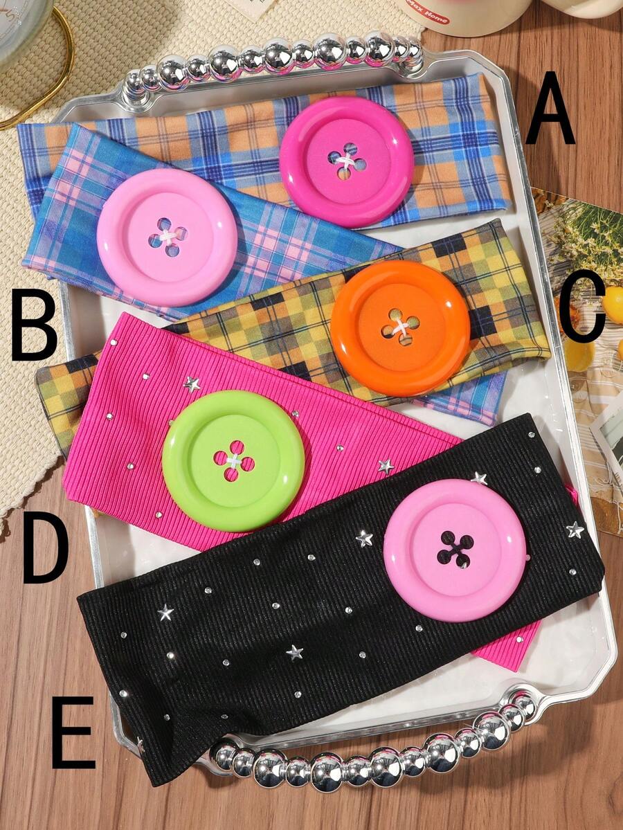 One-Piece Solid Color Soft Large Button Headband, Comfortable To Wear, Won't Scratch Hair Or Constrict The Head, Won't Damage Hair, Unique And Niche Design, Korean Sweet Style, French Retro Style, Girly Look, Perfect For Dates, Shopping, Vacations, And Travel. Summer Hair Accessories - Multicolor - View 1