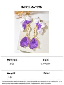 1 Pair Exaggerated 3D Floral Baroque Vintage Style Earrings, Multi-Layered Oil Drip Design, Retro Luxury High-End Gradient Color 3D Iris Flower Earrings, Suitable For Women's Daily, Vacation, And Banquet Wear (Due To Manual Operation, Oil Drip May Be Uneven, Please Understand) - Purple - View 6