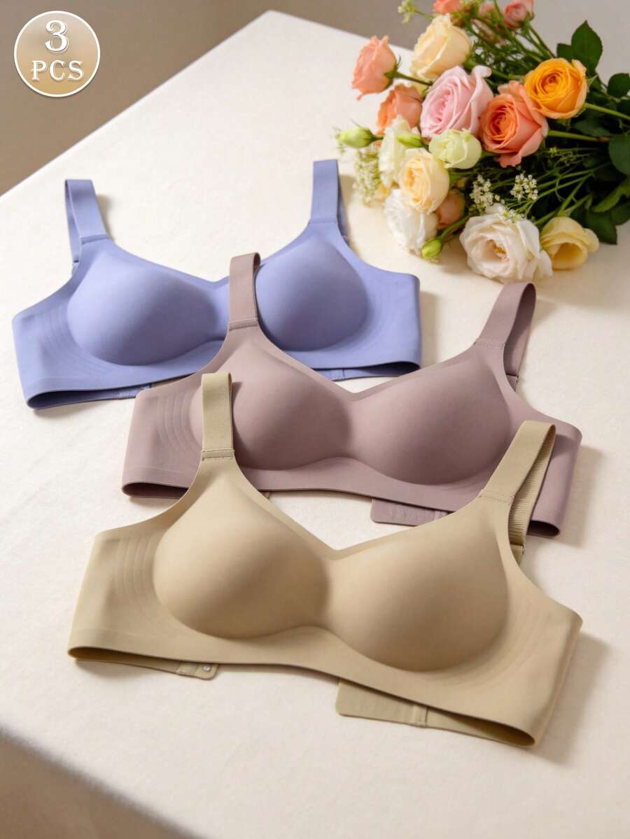 3pcs/Set Minimalist Comfortable Sports Bra For Women, Anti-Sagging, Solid Color, Wireless - Multicolor - View 1