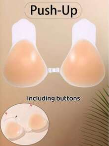 1 Pair Silicone Invisible Strapless Bra, Reusable Lifting Silicone Nipple Covers, Invisible Front Closure Self-Adhesive Push-Up Nipple Covers For Women - Champagne - View 3