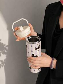 SCALON 30oz/900ML 1PC Large Capacity Insulated Mug With Straw, Portable Stainless Steel Vacuum Leak-Proof Drinking Mug, Ice King Mug, Travel Mug, Stainless Steel Insulated Mug, Cup, Coffee Mug, Suitable For Travel, School, Office, Outdoor, Gym, Home, Etc. A Great Gift For Friends And Family, Holiday Gift, Birthday Gift (Includes Straw). Ideal For Christmas/Halloween, Suitable For All Seasons. - View 2