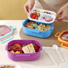 1pc Compartment Sealed Bento Box With Utensils, Multipurpose Food Container Suitable For Pastries, Snacks, Breakfast, Lunch. Portable Insulated Lunch Box, 4 Colors Available. Suitable For Office, Students And Travel - Multicolor - View 8