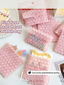 10-Piece Set Holiday Gift Bubble Bags, Pink/Red Gift Shipping Bags, Suitable For Post-Holiday Gift Protection And Storage. Bubble Buffer Packaging Bags, Shockproof, Portable, Suitable For Transportation And Packaging, Honeycomb Packaging Bags. - Multicolor - View 4
