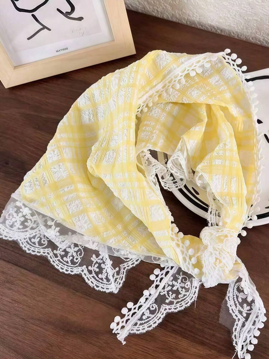 3件/2件/1套清新可愛格紋條紋蕾絲飾邊頭巾,甜美女孩髮飾,波西米亞風情人節髮飾,頭巾,髮箍,吸汗帶,春夏髮飾,蝴蝶結,假期,適合女孩,優雅圍巾,女孩頭巾,柔軟髮帶夏季女孩頭巾沙灘髮箍 - 黃色 - 查看 1