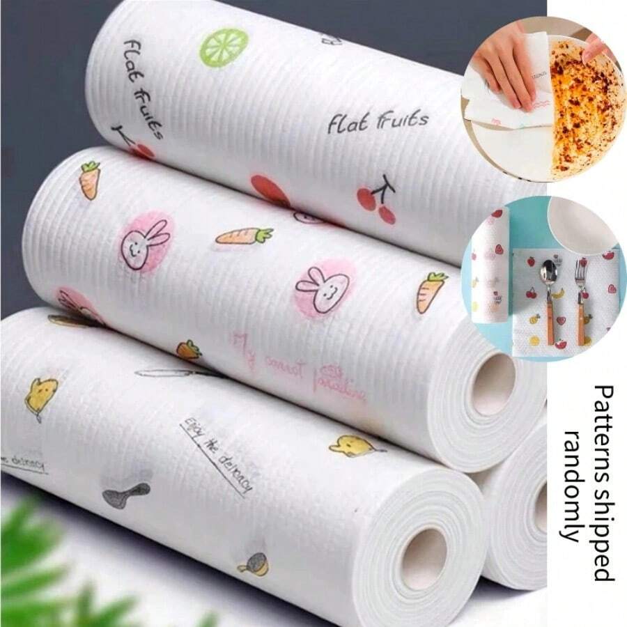 50/100/200pcs Disposable Slouchy Cleaning Cloth, Thickened Kitchen Paper Towels, Non-Stick Oil Dishwashing Cloth, Dry & Wet Dual Use, Cleaning Paper Towels, Random Pattern