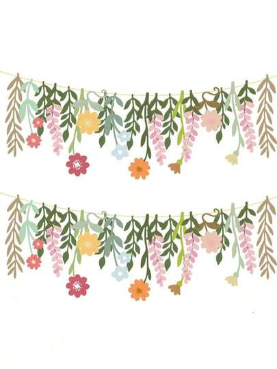 1/2 piezas Pancarta floral para fiesta de cumpleaños, decoración de cuatro estaciones, decoración colgante con tema floral, pancarta floral de feliz cumpleaños de verano, suministros de fiesta de estilo bohemio con hojas, adecuado para mujeres, bodas, cumpleaños, interiores y exteriores (el estilo y el color pueden variar ligeramente debido a problemas de lote, no afecta el uso normal)