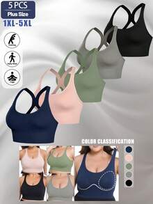 5-Pack Women's Plus Size Sports Vest, Women's Underwear, Strapless Bra, Running Bra, Crossover Vest, Can Be Worn Outerwear, Shock-Absorbent Sports Bra, Running Bra With Push-Up And Support, Beautiful Back, Supportive Wire-Free, Sexy Women's Underwear Sports Vest Bra With Pads, Seamless Push-Up Top Bra, Wire-Free Sports Vest Top Underwear, Yoga Basic Sports Bra, Curve Summer Bra - 彩色 - 查看 1