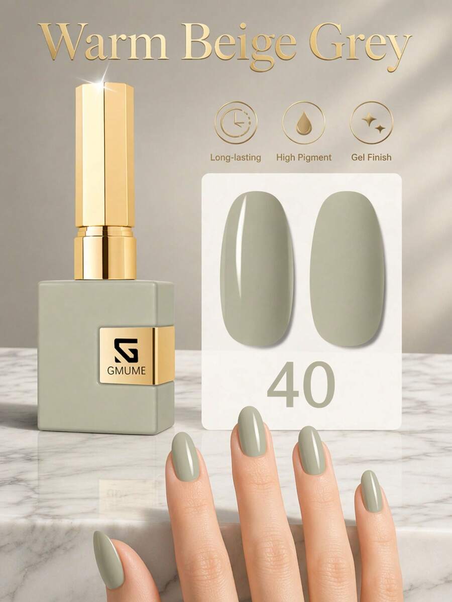 GMUME 40 Warmes Beige Grau 16ml Gel Nagellack Neutral Nude Alltag Abwaschbar UV LED Gel Nagellack Hohe Pigmentierung Langanhaltend Glänzendes Finish Nagelkunst Maniküre Salon Heimgebrauch