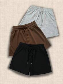 3-Piece Solid Color Loose Fit Sporty Lounge Shorts And Pants Set With Elastic Waist - MultiWarna - View 1
