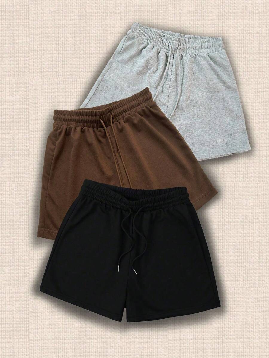 3-Piece Solid Color Loose Fit Sporty Lounge Shorts And Pants Set With Elastic Waist - MultiWarna - View 1