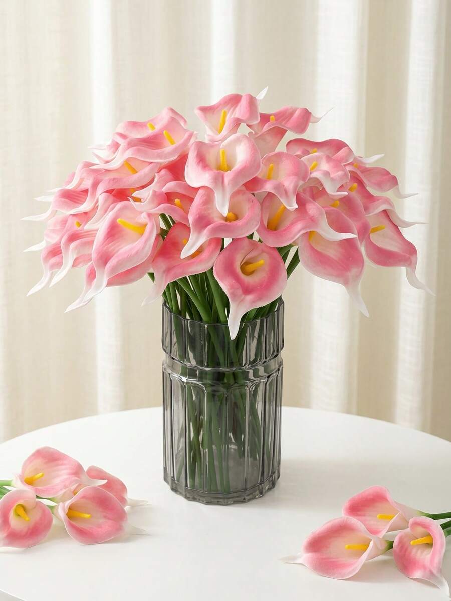 1/5/10/20入 34cm 人造深粉色馬蹄蘭，逼真觸感漸層色裝飾花束，適用於居家裝飾、情人節禮物、飯店、派對、婚禮、桌面佈置