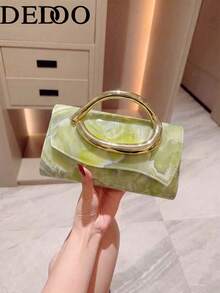 Dedoo 1個時尚金屬裝飾迷你手拿包，優雅亮面金屬條飾女款手提包，適合晚禮服、派對、婚禮、舞會及其他正式場合，附金屬鍊條 - 綠色 - 查看 10