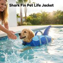 Chaleco salvavidas para perro con diseño de tiburón, alta flotabilidad, chaleco de natación para mascotas con asa, adecuado para perros pequeños y medianos - Azul - Ver 6