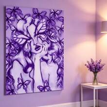 1 buah Lukisan Kanvas Potret Wanita Kupu-kupu Ungu Modern untuk Dinding, Cocok untuk Kamar Tidur, Ruang Tamu, Kantor, Tidak Termasuk Bingkai - Purple - View 1