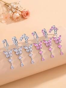 1pc Fashion Cubic Zirconia Butterfly Faux Navel Piercing Clip-On Belly Ring For Women - Butterfly Fake Belly Ring - View 5