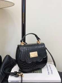 1件女款鱷魚壓紋PU翻蓋磁扣簡約手提斜挎包,適合四季日常使用 - A - 查看 11