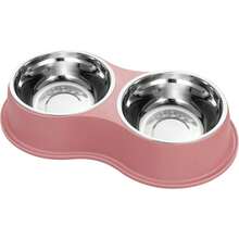 Double Dog Water And Food Bowl, Stainless Steel Bowl With Non-Slip Resin Stand, Pet Feeding Bowl For Small And Medium Cats VUOB - Pink 1 Pc - View 1