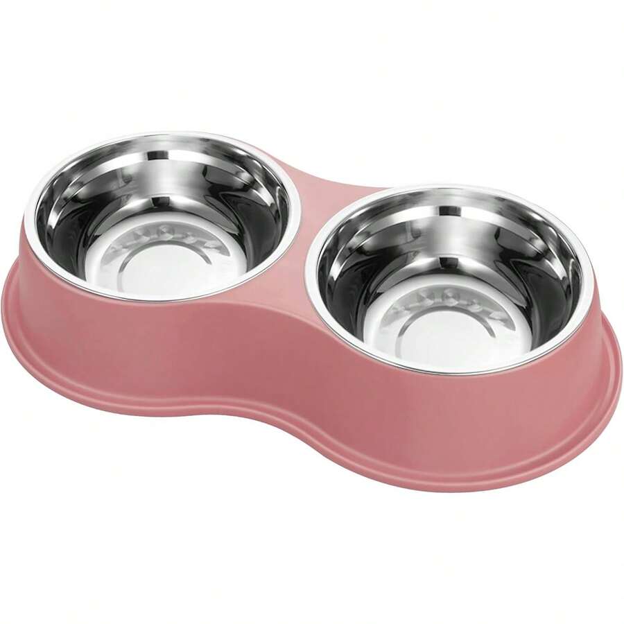 Double Dog Water And Food Bowl, Stainless Steel Bowl With Non-Slip Resin Stand, Pet Feeding Bowl For Small And Medium Cats VUOB - Pink 1 Pc - View 1