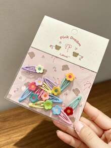[10 cái/Bộ] Bộ kẹp tóc hoa màu macaron quay lại trường học, kẹp BB nhiều màu, kẹp tóc mái phong cách soft girl, kẹp tóc bên đa năng cho bé gái - Nhiều màu - Xem 1