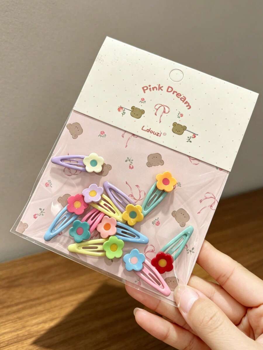 [10 cái/Bộ] Bộ kẹp tóc hoa màu macaron quay lại trường học, kẹp BB nhiều màu, kẹp tóc mái phong cách soft girl, kẹp tóc bên đa năng cho bé gái - Nhiều màu - Xem 1