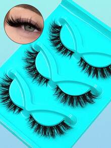 3/6 Pairs Natural Lashes Fox Eye Lashes 3D False Eyelashes Soft&Fluffy Faux Mink Lashes Portable Strip Lashes,Suitable For Beginners To Use Eyelashes,Reusable Eyelashes Daily Wear Makeup - 黑色 - 查看 5