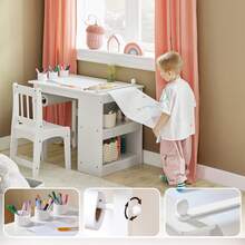 SoBuy KMB60 Children's Table With 1 Chair Children's Seating Group Inside Children's Table Chair Set Painting Table For Children - 白色 - 查看 5