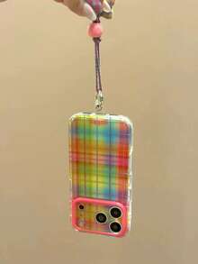 Vintage Colorful Striped Plaid Phone Case Compatible With Apple 17 Pro Max, 16, 15 Pro Max, 17, 17 Pro, 16 Pro, 18 Pro Max, Anti-Drop Protective Cover With Lanyard, Niche Style For Girls - Multicolor - View 6