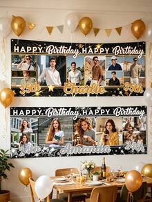 Individuelles Foto-Geburtstagsbanner, personalisierter Name & Alter Happy Birthday Hintergrund, anpassbar mit mehreren Fotos & Text, 21. 24. 30. 40. Geburtstagsparty Dekorationen für Frauen, wandmontiertes Foto-Collage Geburtstagsbanner - Verschiedenfarbig - Übersicht 5