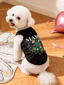1pc Summer Floral Daisy Pattern "Mama" Letter Pet Vest, Physical Flea Repellent, Reduce Shedding, Heat Insulation & Breathable, Suitable For Small & Large Dogs, Indoor & Outdoor - Black - View 5