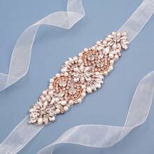 1pc Rhinestone Handmade Bridal Belt - Rose Gold Applique+Organza White Ribbons - View 2
