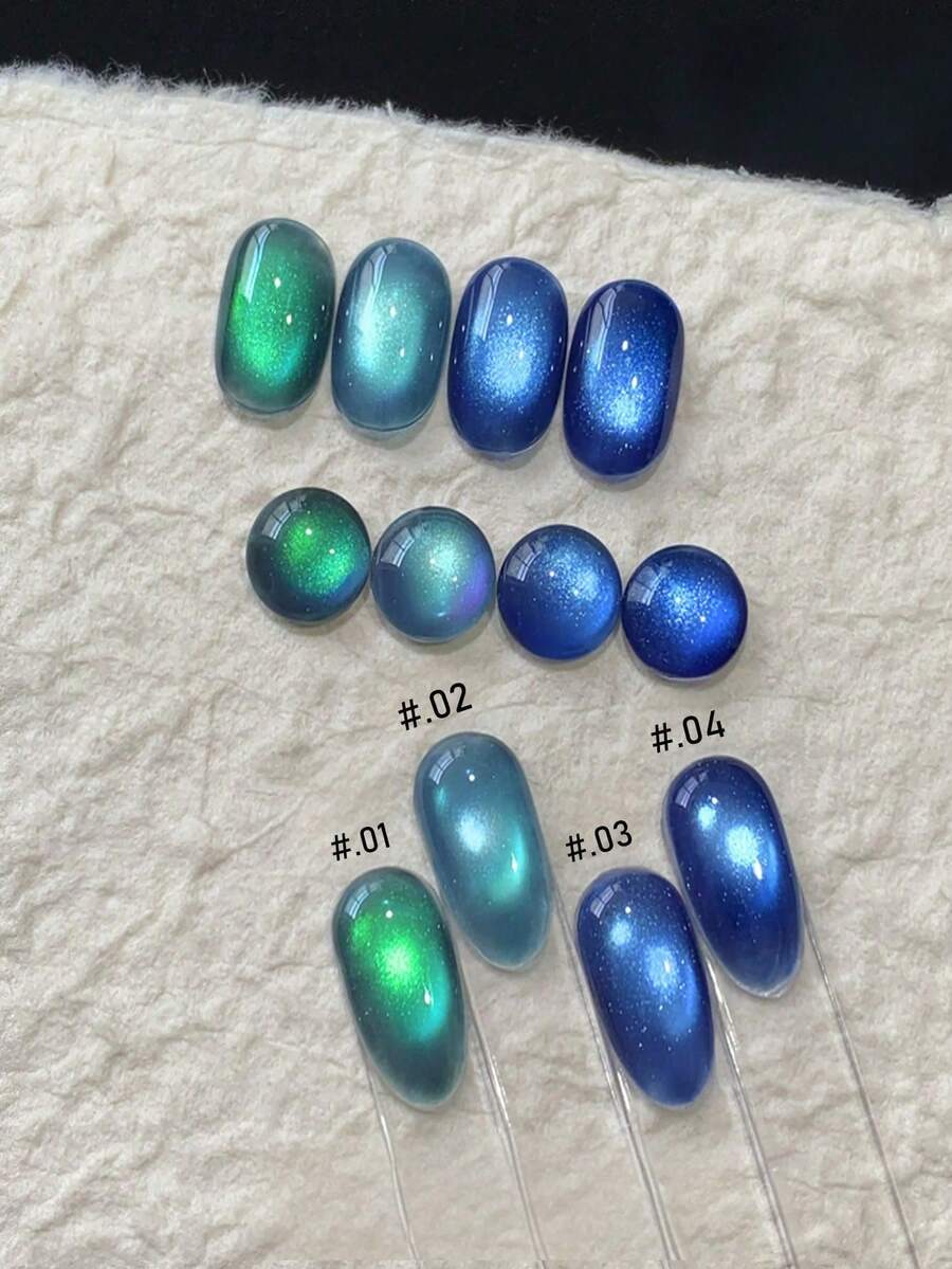 SHANGFEIYA 10ML 藍色極光貓眼凝膠指甲油 可卸式磁吸凝膠 閃粉全息美甲油 4色套組 1件/4件 - 彩色 - 查看 1